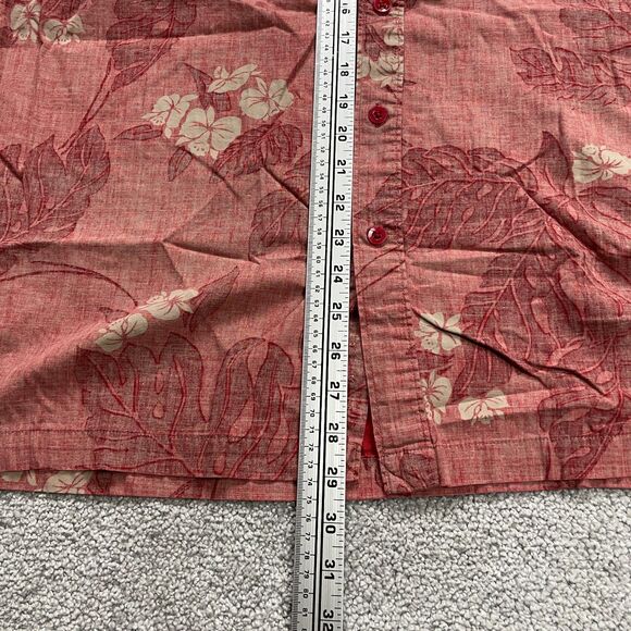 Izod Jeans Hawaiian Shirt Mens Large Red Floral Short Sleeve Button Down Cotton - Picture 9 of 11